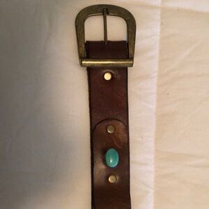 Brown Leather Belt with Turquoise Accent